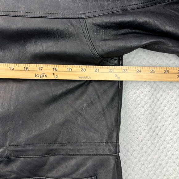 Vintage 90s Charles Klein Mens Leather Field Jacket Black Coat Waist Ties Sz XL - Picture 8 of 16